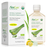 AloeCure frente de botella 16.7oz mostrando diseño y tamaño, beneficio frescura