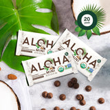 ALOHA etiqueta con lista de ingredientes orgánicos y certificaciones claras