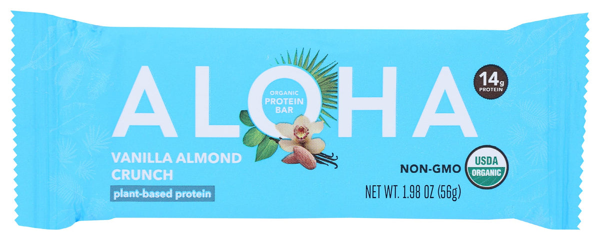 ALOHA vista frontal del paquete mostrando barritas y sello orgánico, ideal para llevar