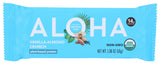ALOHA vista frontal del paquete mostrando barritas y sello orgánico, ideal para llevar