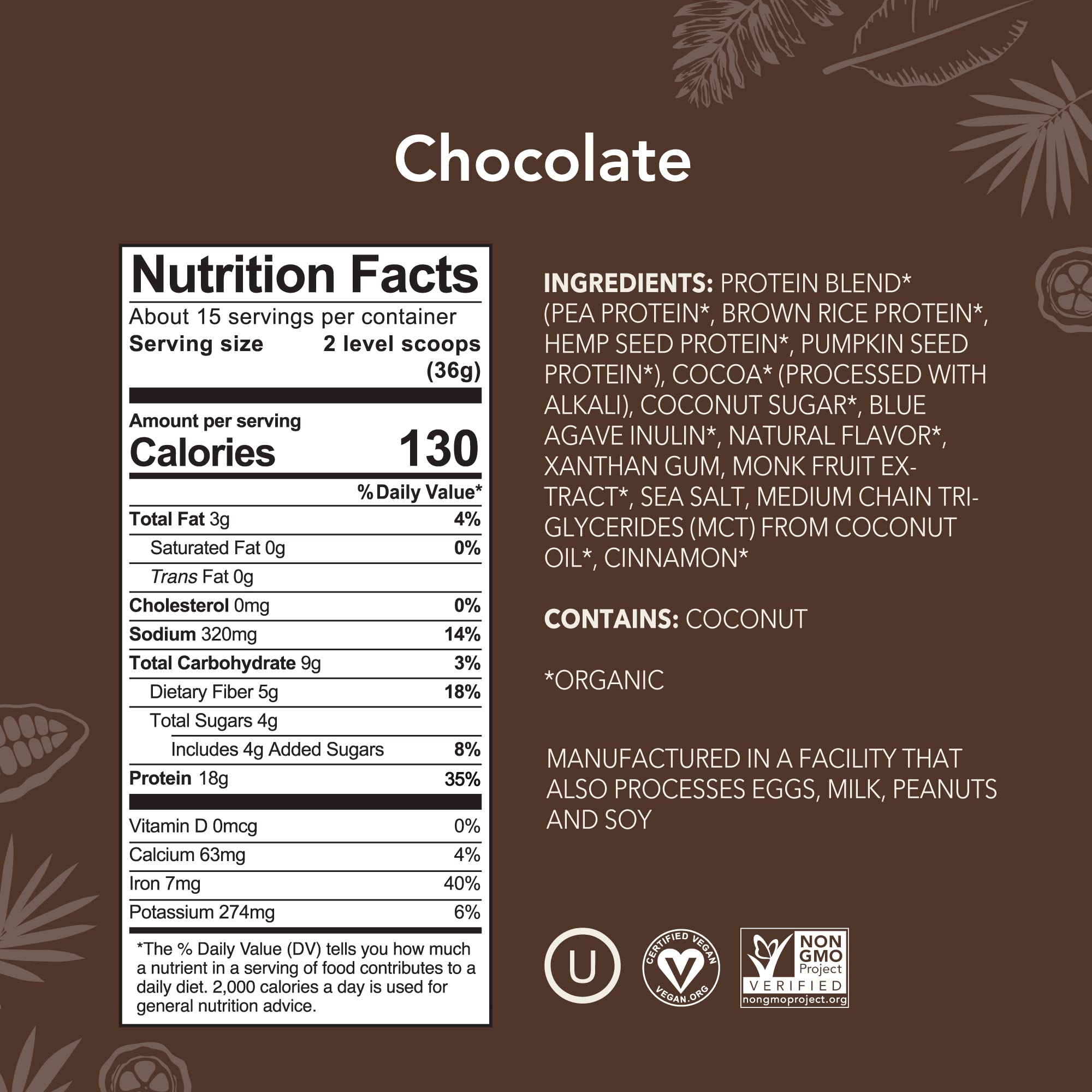 ALOHA textura del polvo de chocolate fina y mezclable, ideal para batidos cremosos