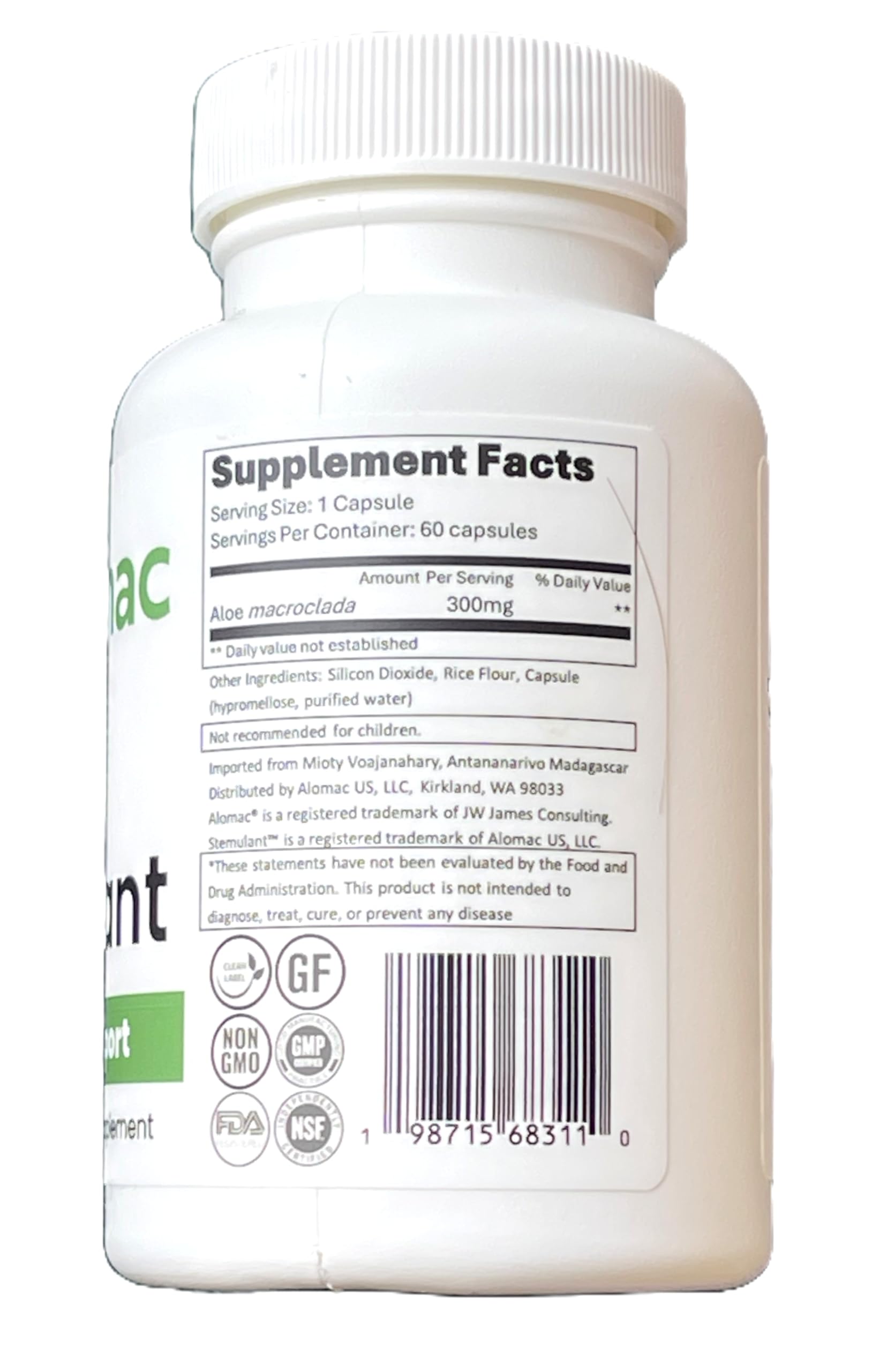 Alomac etiqueta informativa con ingredientes y ventaja de calidad