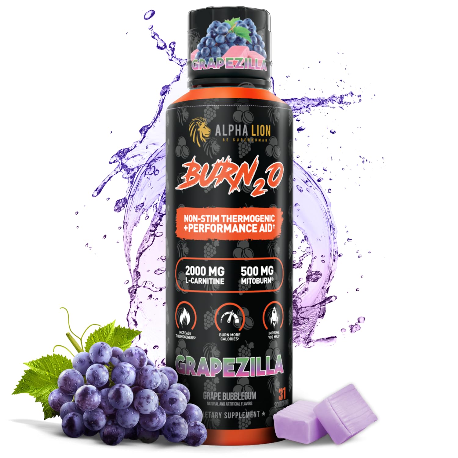 ALPHA LION envase frontal Grapezilla muestra fórmula sin estimulantes
