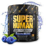 ALPHA LION envase frontal que muestra marca y sabor Blue Raspberry, ideal para energía
