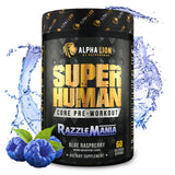 ALPHA LION frasco frontal mostrando el diseño y sabor Razzle Mania