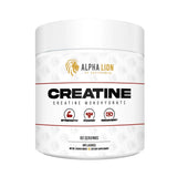 ALPHA LION envase frontal mostrando creatina pura y 60 servicios