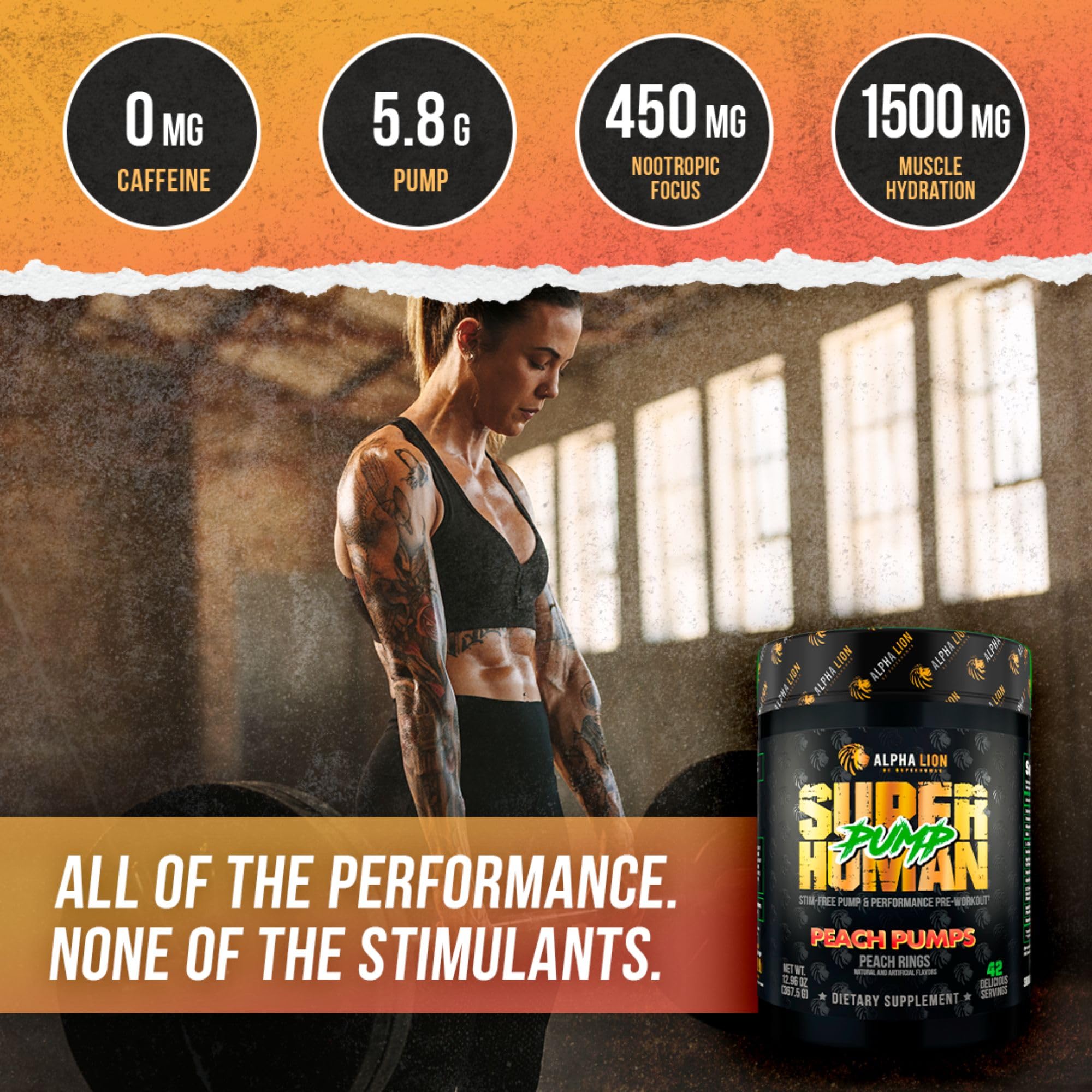 ALPHA LION etiqueta con lista de ingredientes claves y beneficios