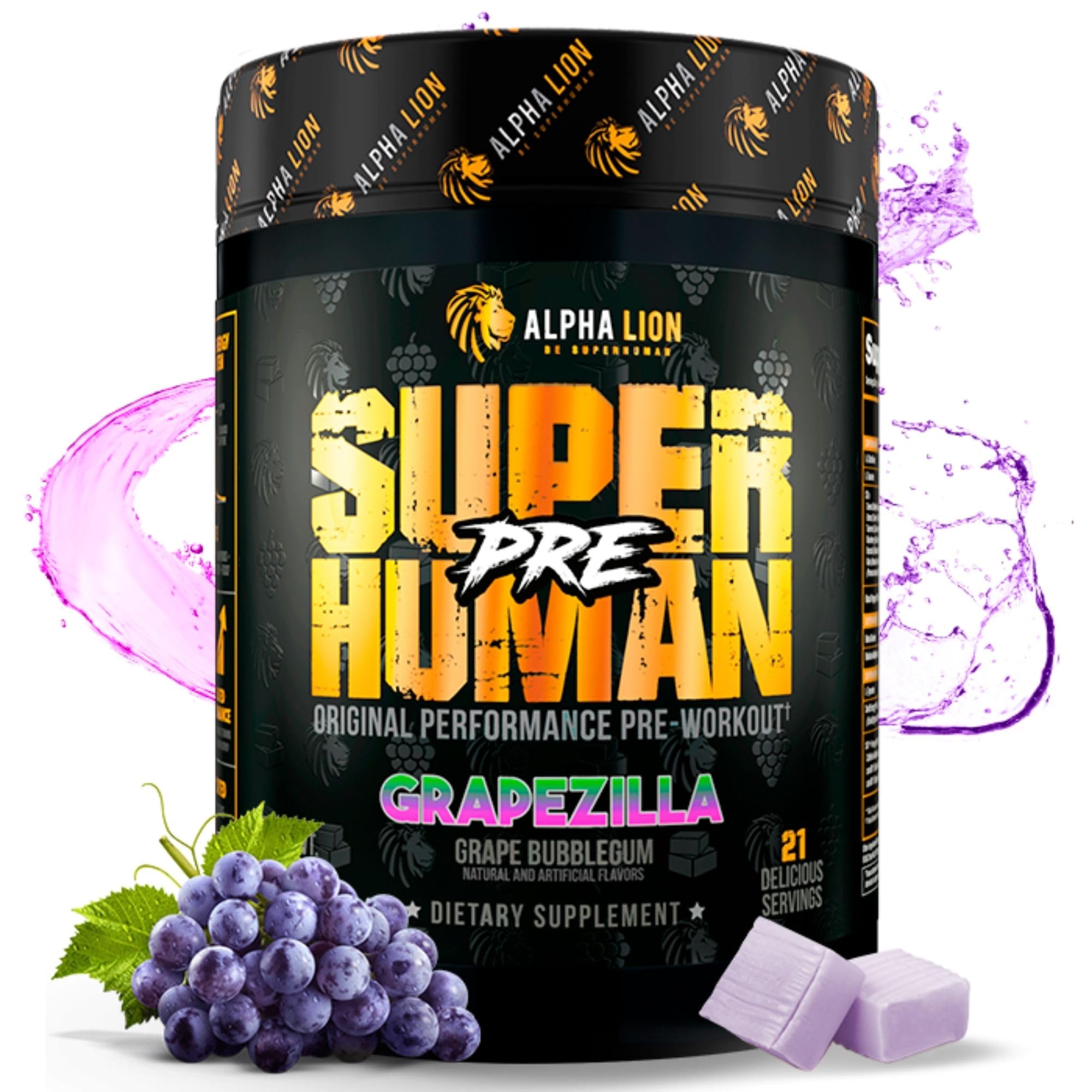 ALPHA LION envase frontal Grapezilla mostrando energía sostenida
