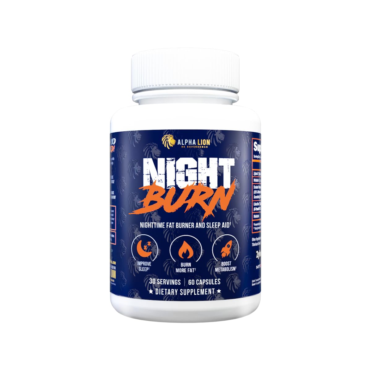 ALPHA LION frasco Night Burn frontal beneficia metabolismo nocturno