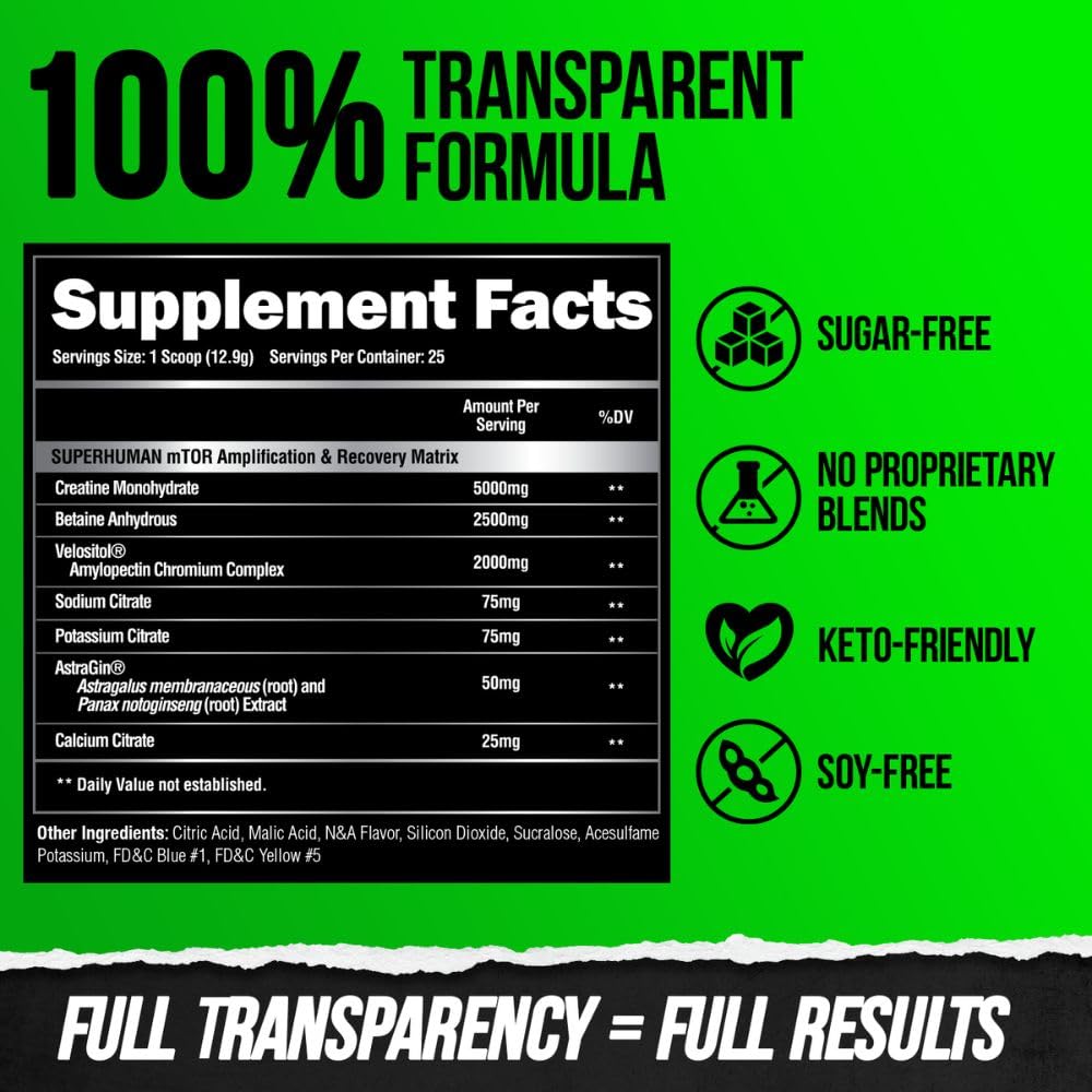 ALPHA LION etiqueta de Superhuman Post con ingredientes y dosis transparentes