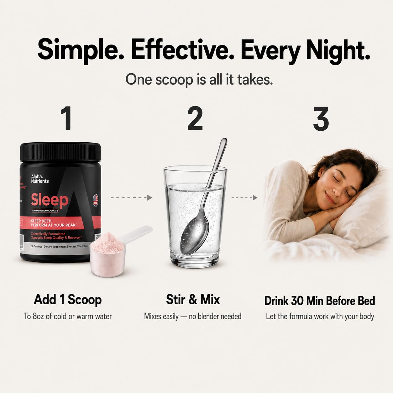 Alpha Nutrients bebida en vaso lista para beber antes de dormir