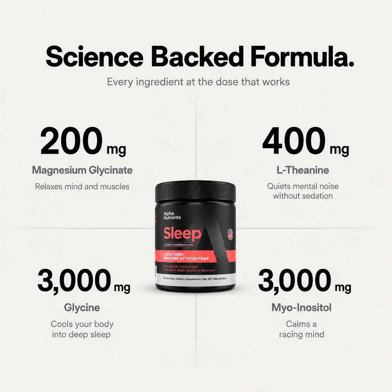 Alpha Nutrients etiqueta nutricional clara con dosis completas visibles