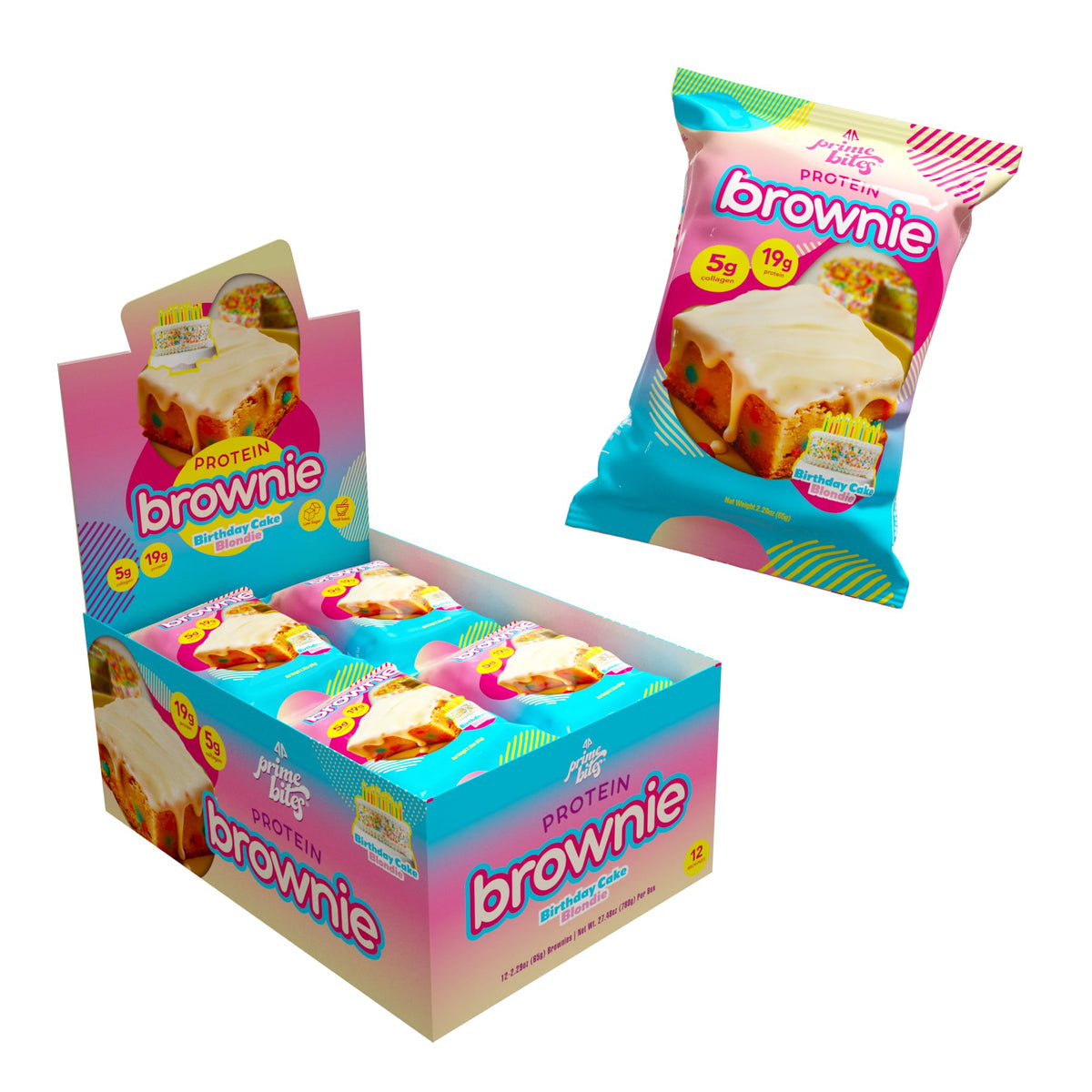 Alpha Prime Supplements empaque frontal Birthday Cake, práctico para llevar