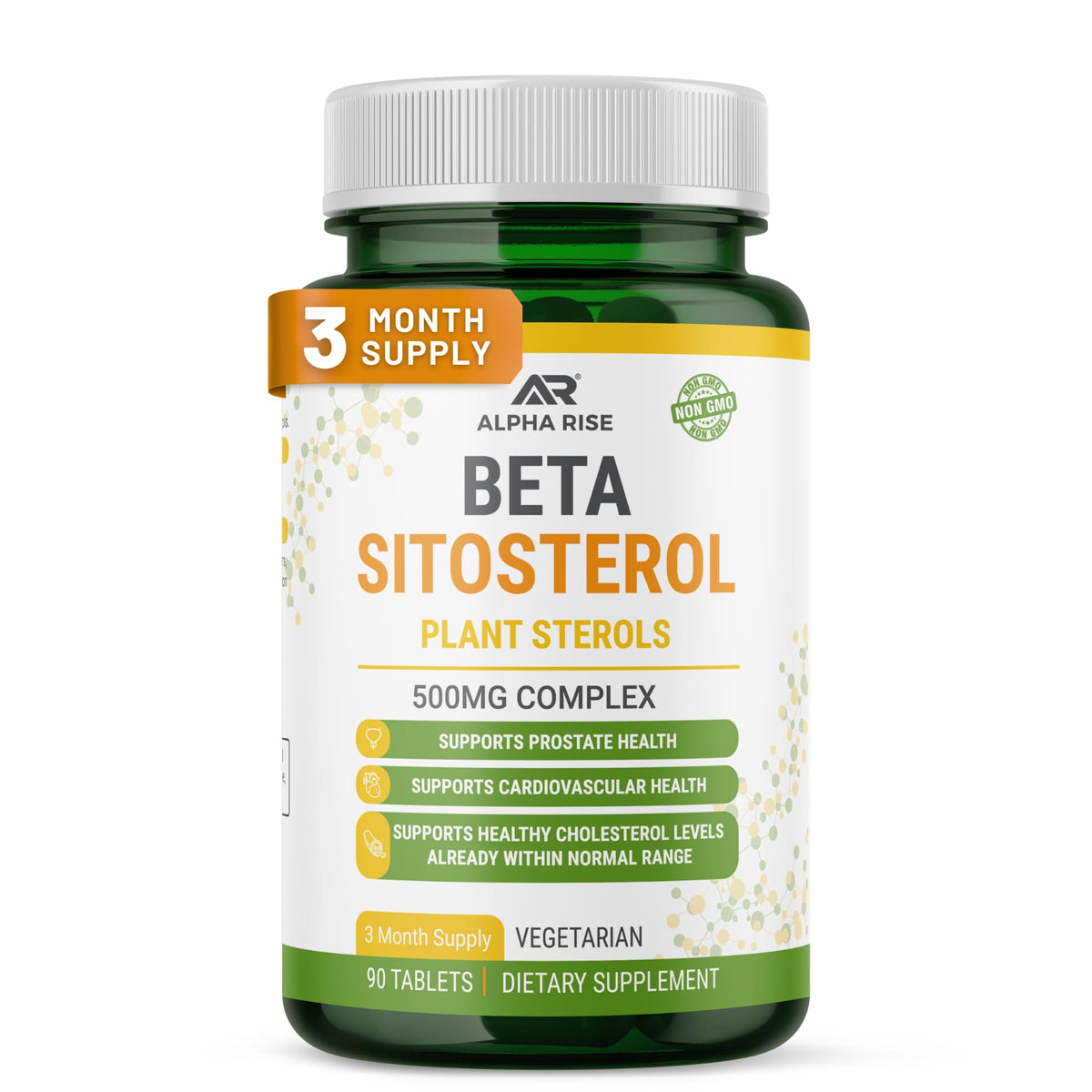 ALPHA RISE botella frontal mostrando etiqueta y beneficios visibles