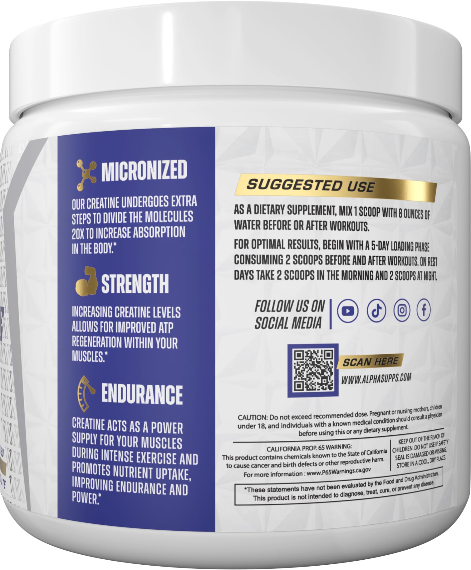Alpha Supps cucharilla con 5 g de creatina por servicio, dosis precisa
