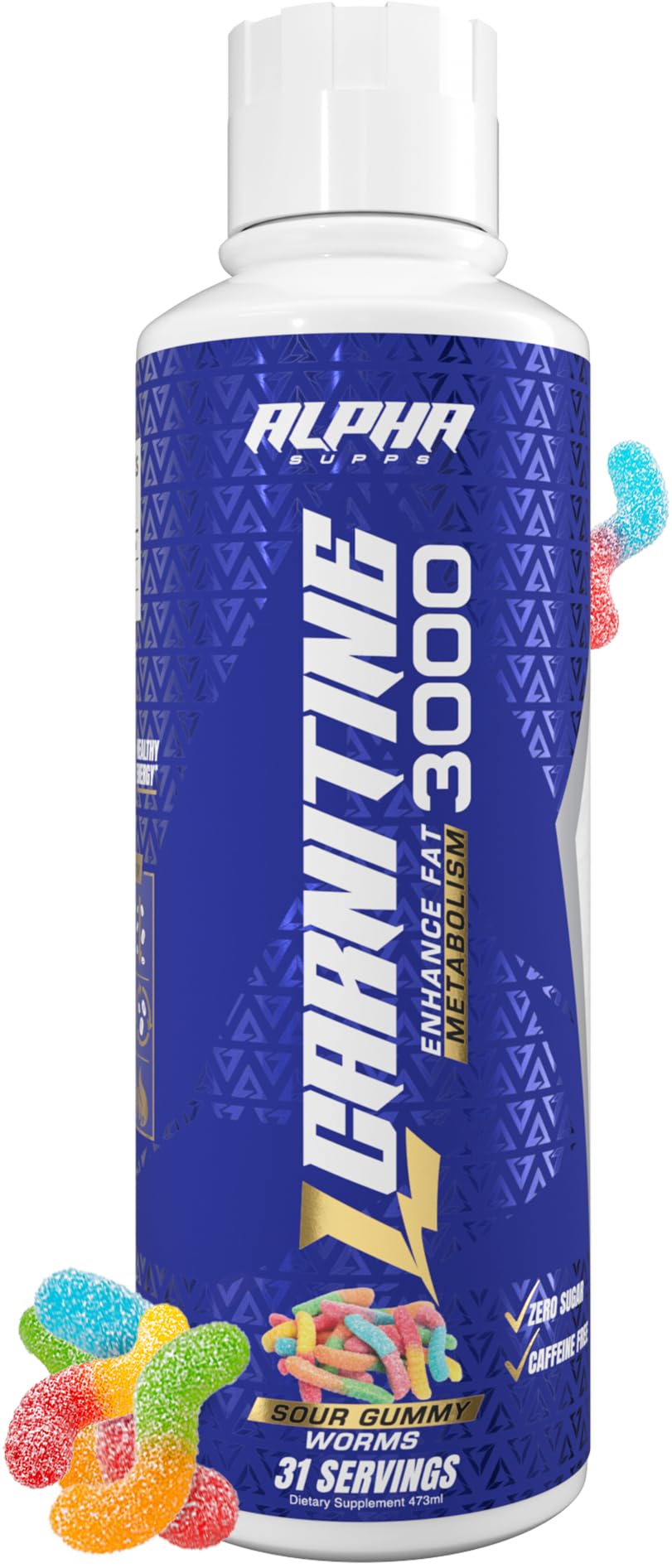 Alpha Supps frasco frontal mostrando marca y diseño, aporta confianza