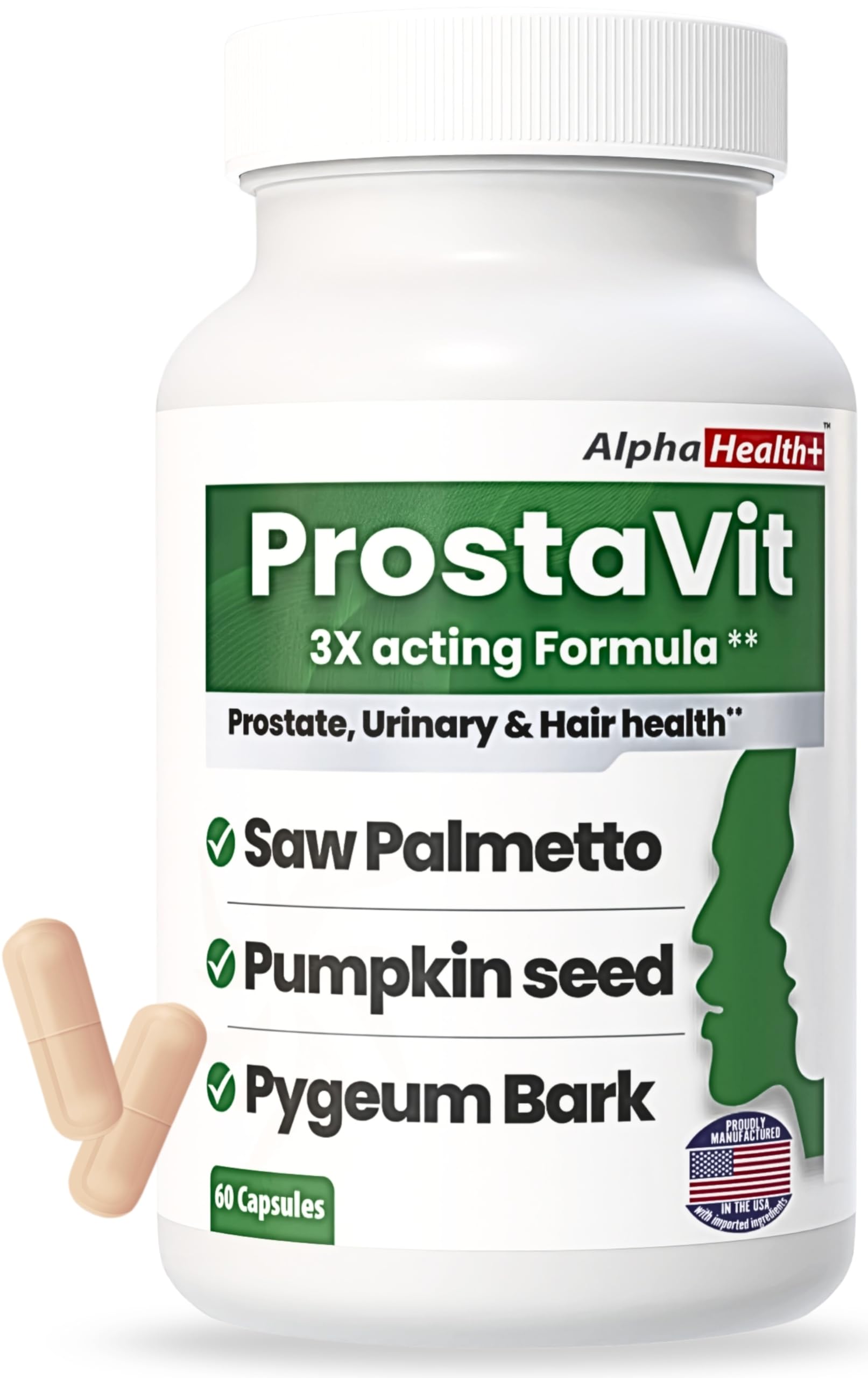 AlphaHealth+ frasco Prostavit frontal mostrando etiqueta clara y beneficios