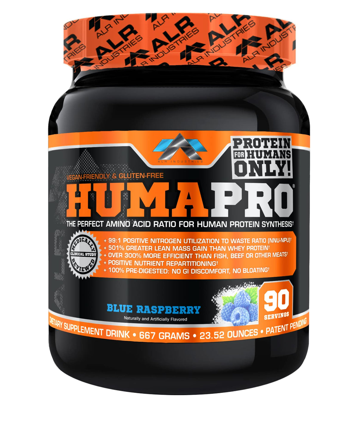 ALR Industries HumaPro envase frontal sabor frambuesa azul muestra claridad de ingredientes