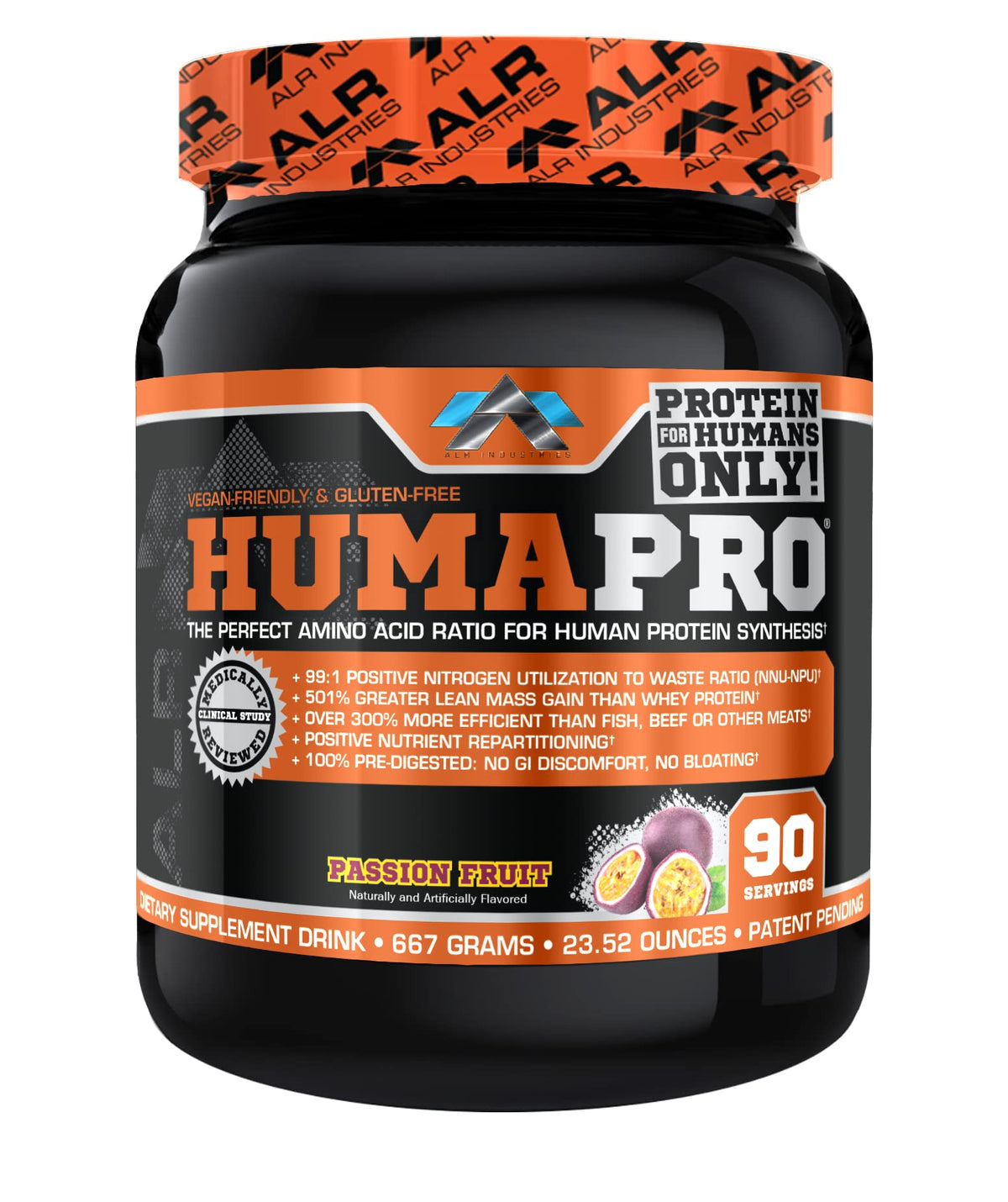 ALR Industries envase frontal de HumaPro con sabor passion fruit, visual atractivo y claro