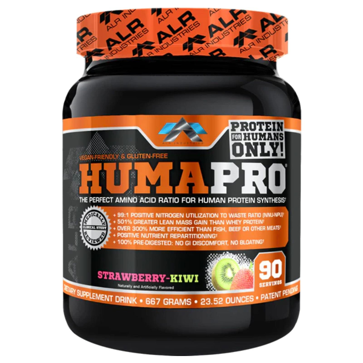 ALR Industries frasco HumaPro fresa kiwi mostrando etiqueta y beneficios