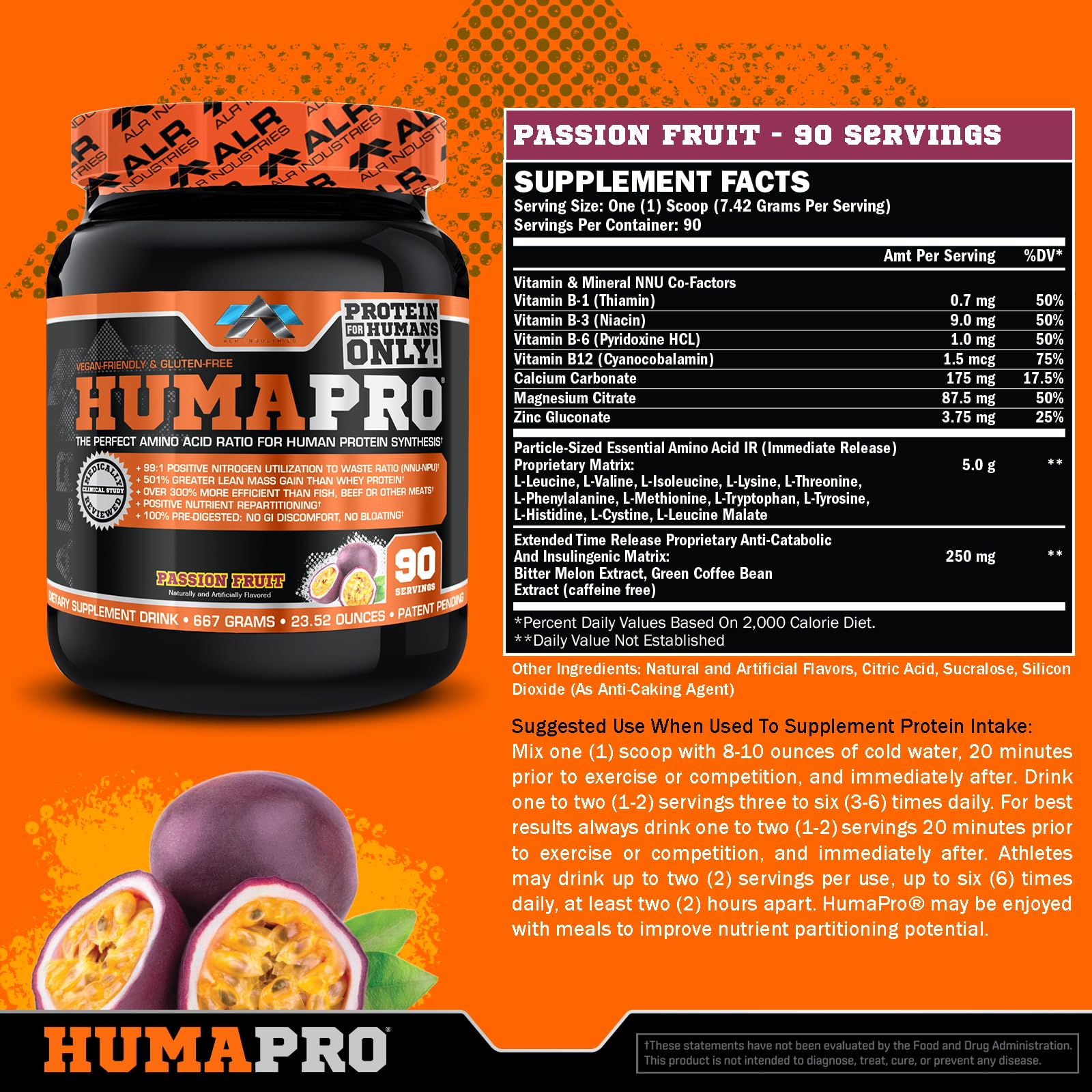 ALR Industries primer plano del polvo HumaPro mostrando textura fina y fácil disolución