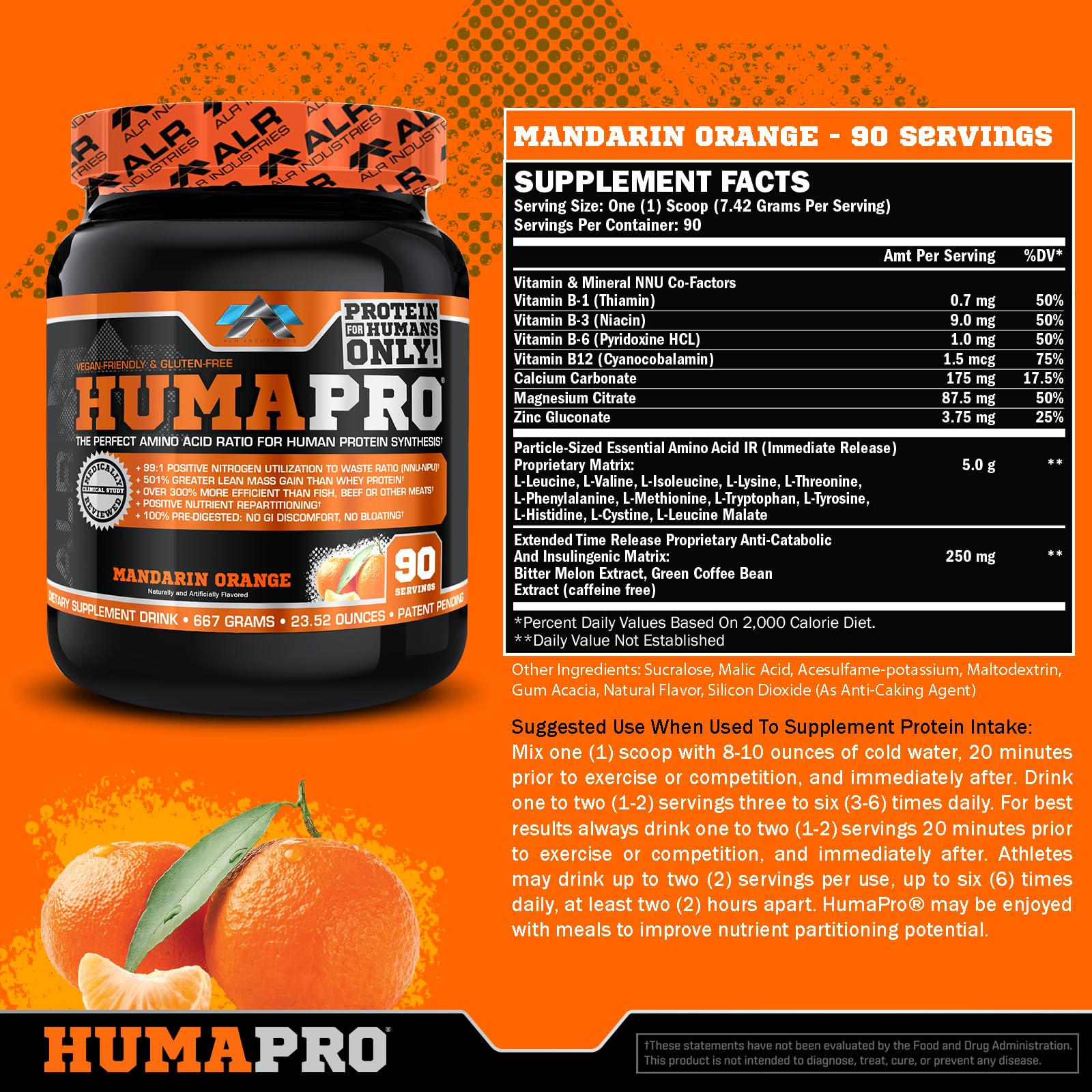 Polvo HumaPro textura fina naranja, ALR Industries para mezcla rápida y disolución eficaz