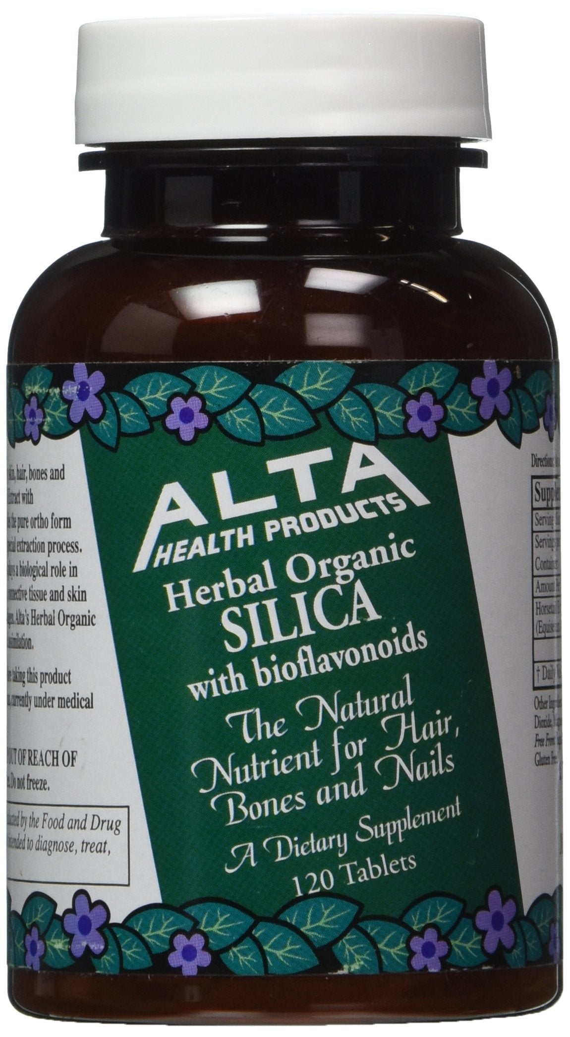 Alta Health frasco frontal de Silica 500 mg mostrando etiqueta y beneficio