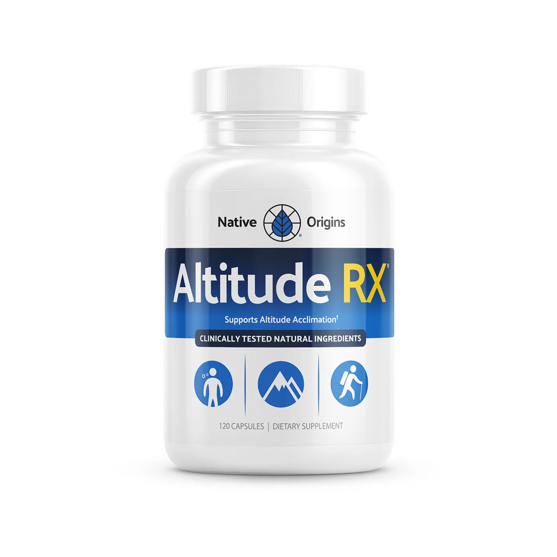 Altitude RX frente del envase mostrando 60 porciones y beneficios de viaje