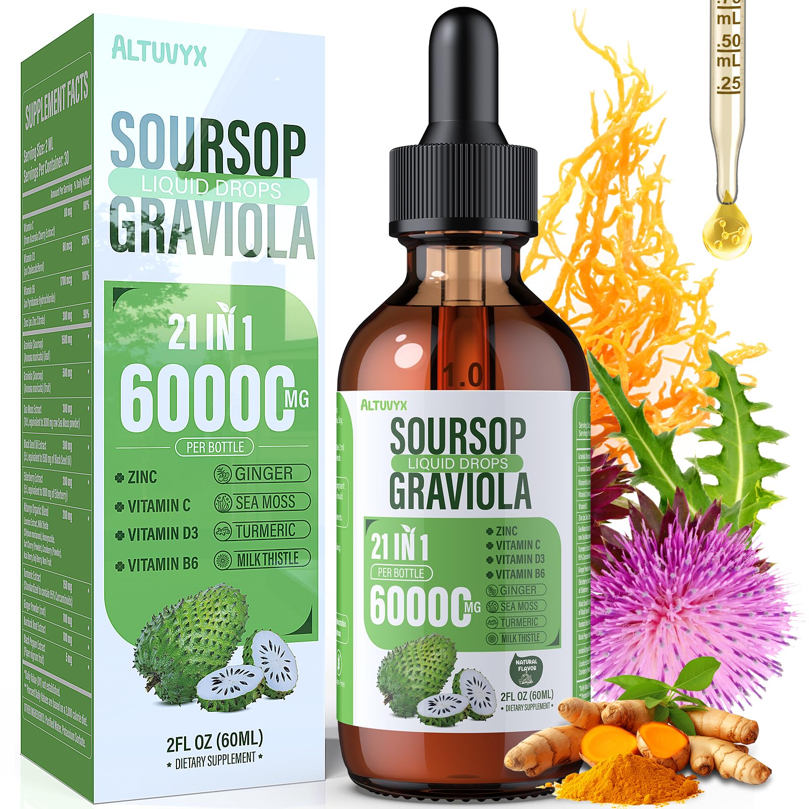 Altuvyx vista frontal del frasco Soursop con información clara