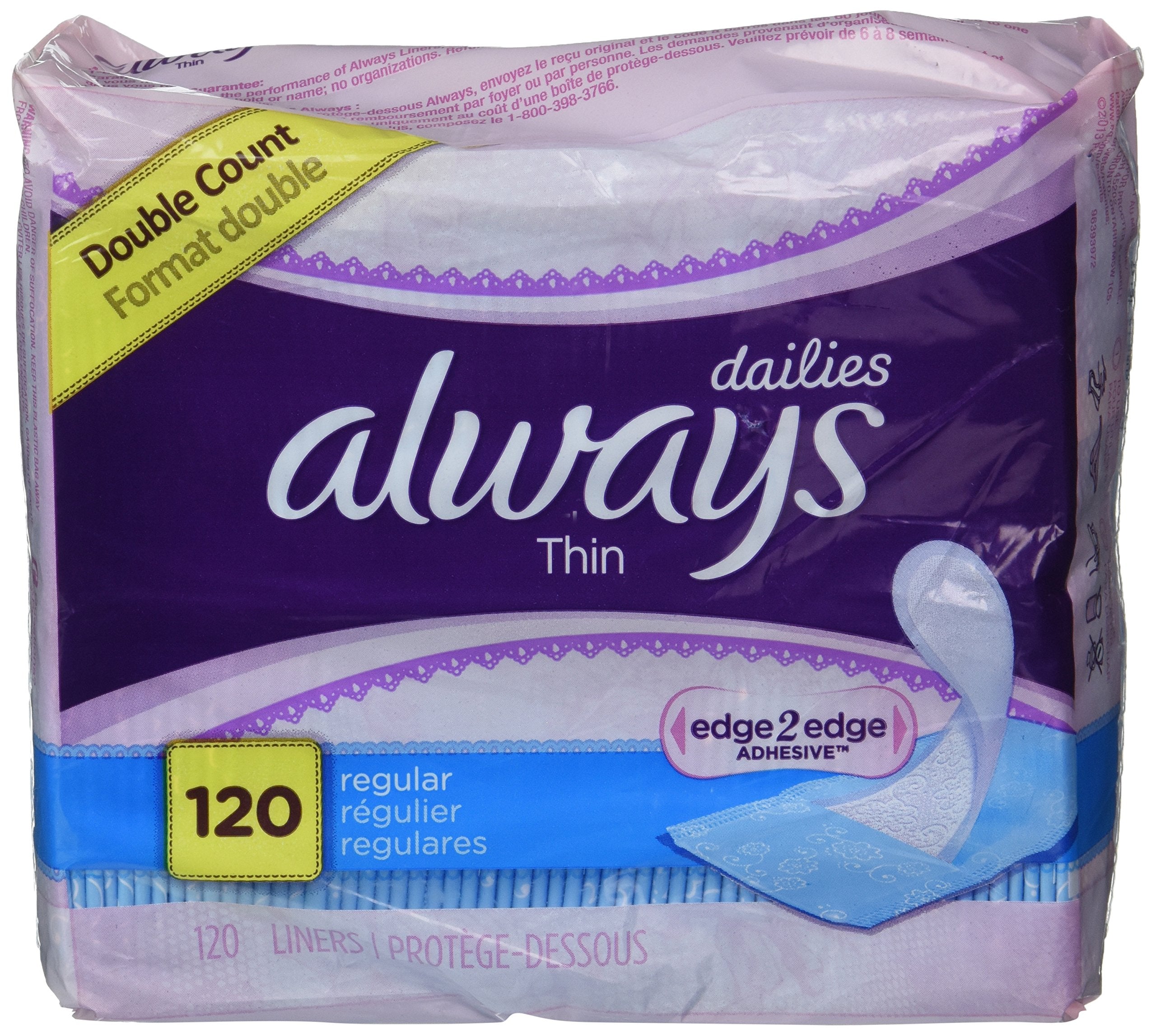 Always Dailies frontal del empaque mostrando cantidad y discreción