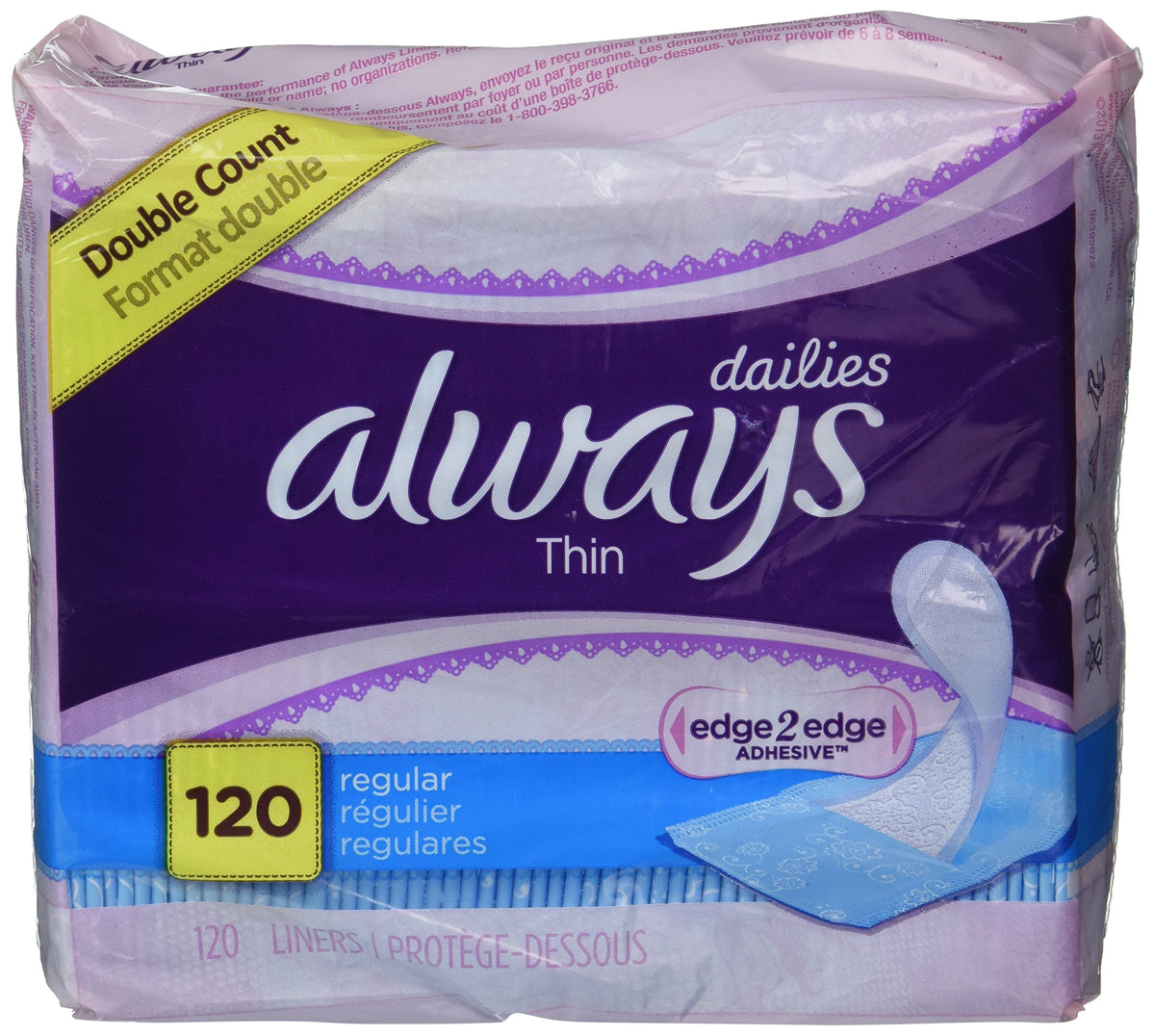 Always Dailies frontal del empaque mostrando cantidad y discreción
