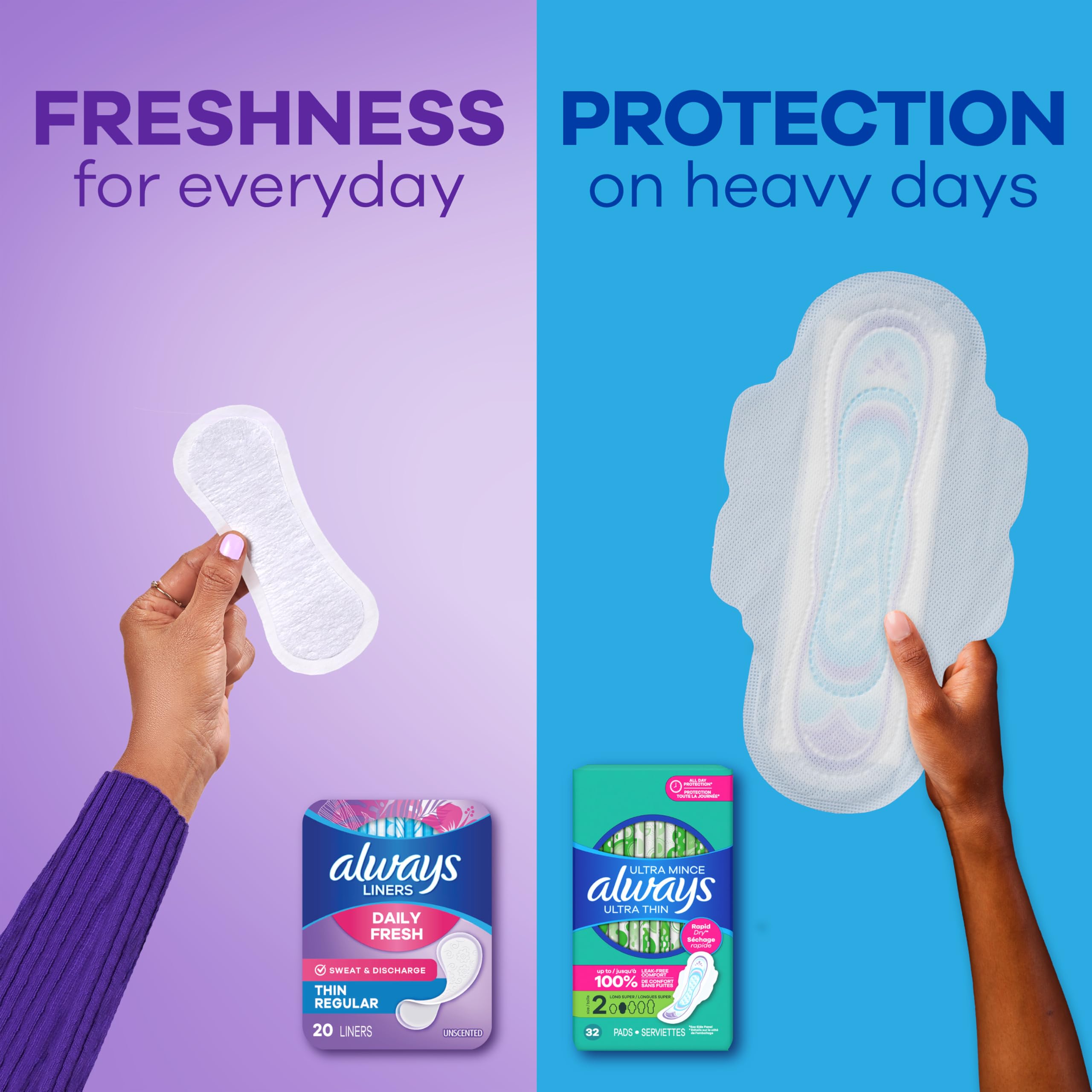 Always protector colocado discretamente en ropa interior para confort