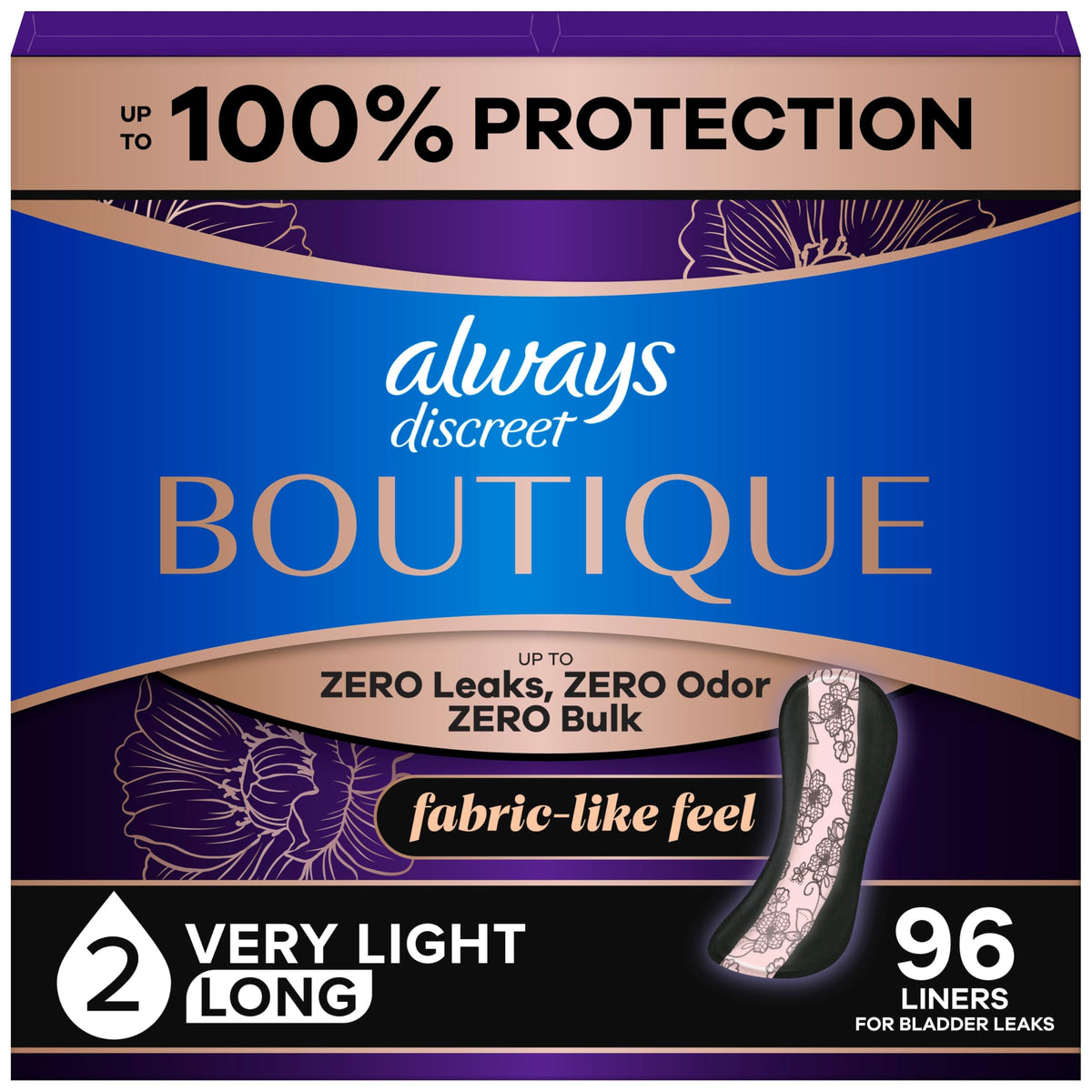 Always Discreet paquete frontal mostrando cantidad y talla, confianza inmediata