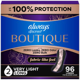Always Discreet paquete frontal mostrando cantidad y talla, confianza inmediata