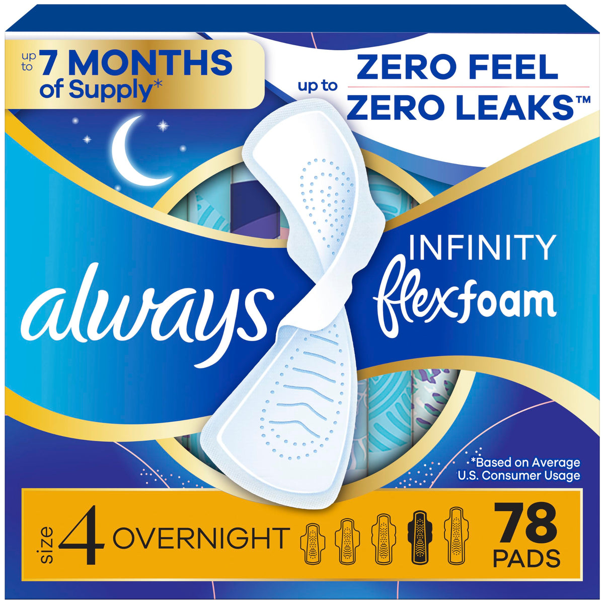 Always Infinity frontal del paquete mostrando la cantidad y talla, protección inmediata