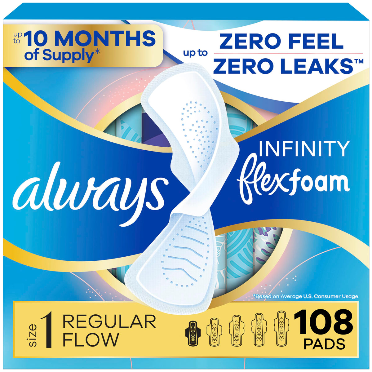 Always Infinity paquete frontal mostrando cantidad y diseño, comodidad diaria