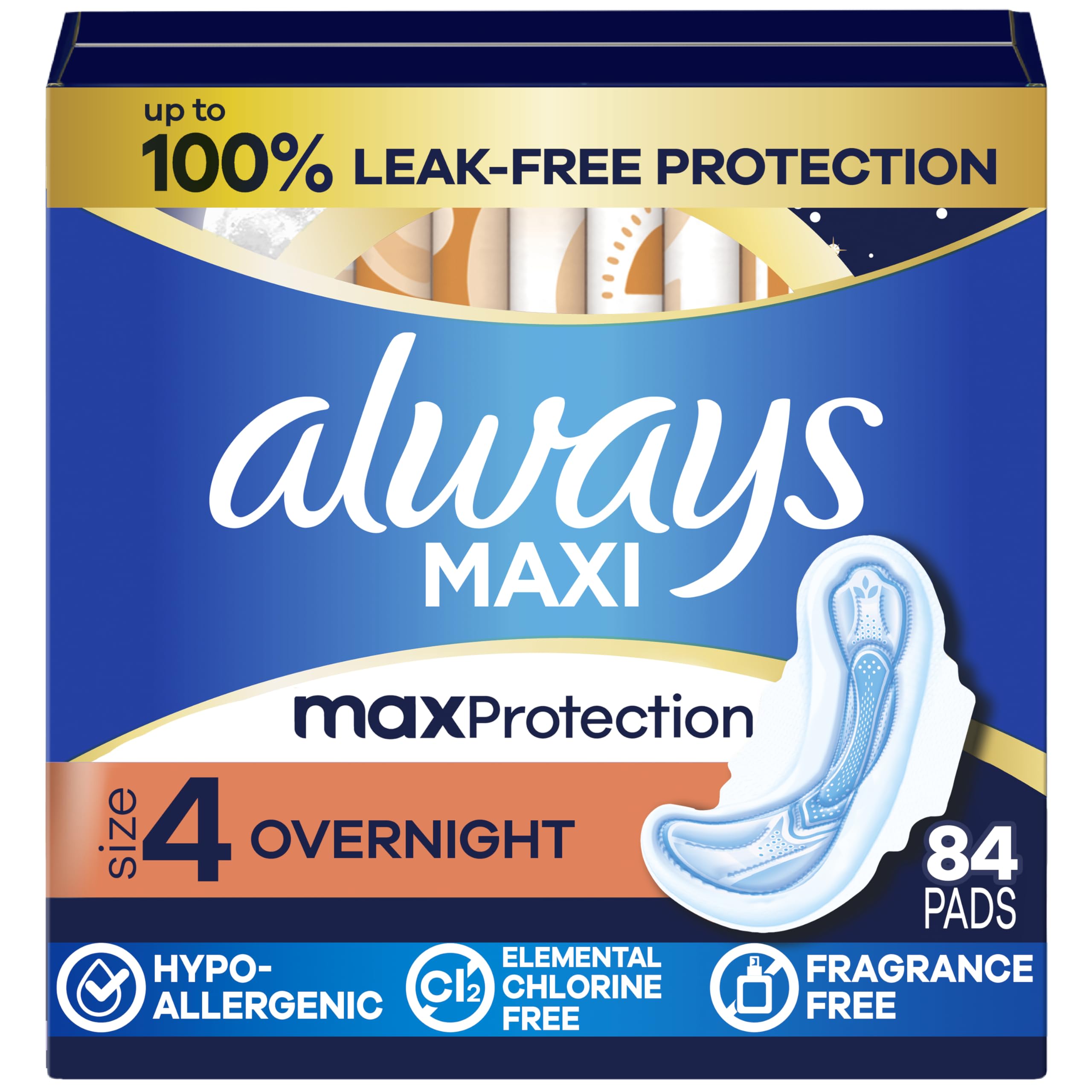 Always paquete frontal mostrando 84 unidades y protección nocturna