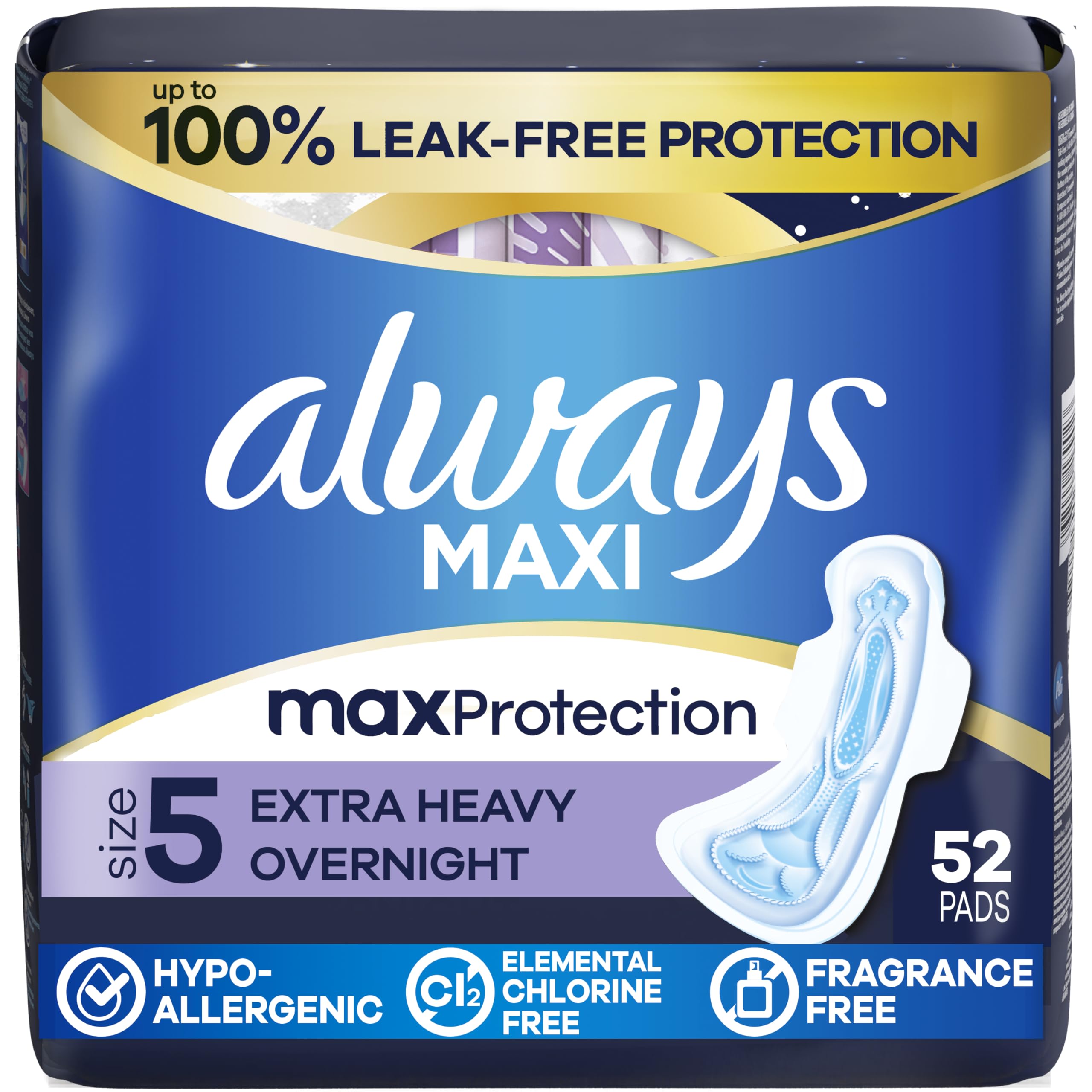 Always maxi empaque frontal que muestra protección nocturna