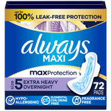 Always paquete frontal 72 unidades muestra protección nocturna confiable