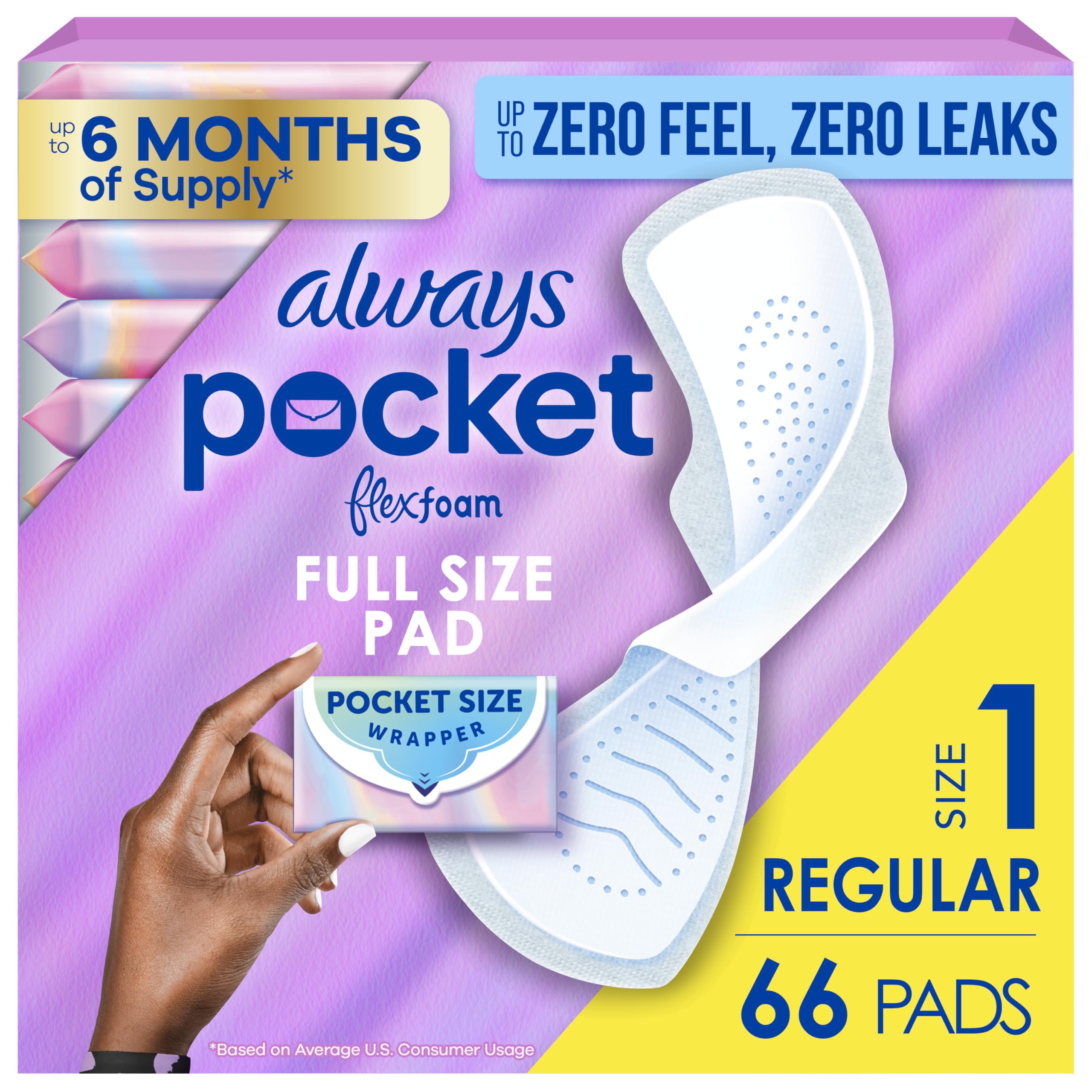 Always presentación frontal del paquete Pocket con diseño compacto y protección