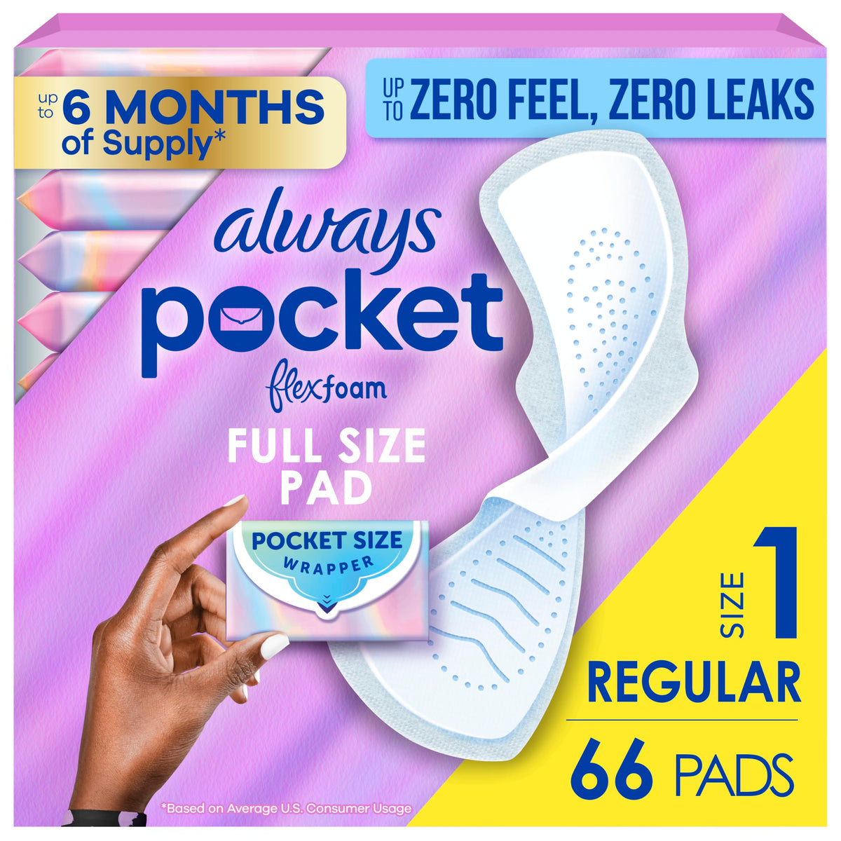Always presentación frontal del paquete Pocket con diseño compacto y protección