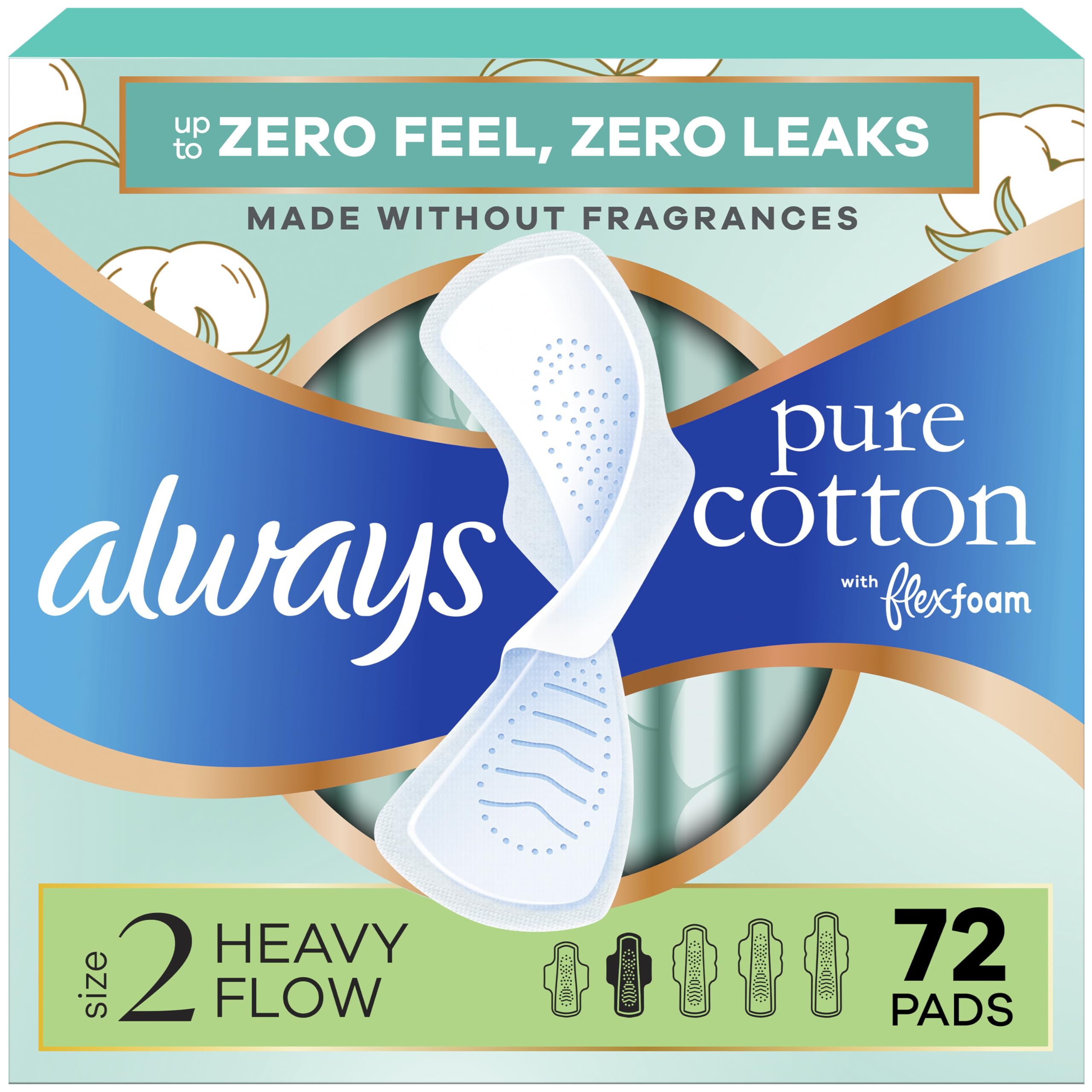 Always Pure Cotton vista frontal del empaquetado con beneficios visibles