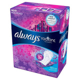 Always Always Radiant Liners vista frontal del paquete, protección absorbente discreta