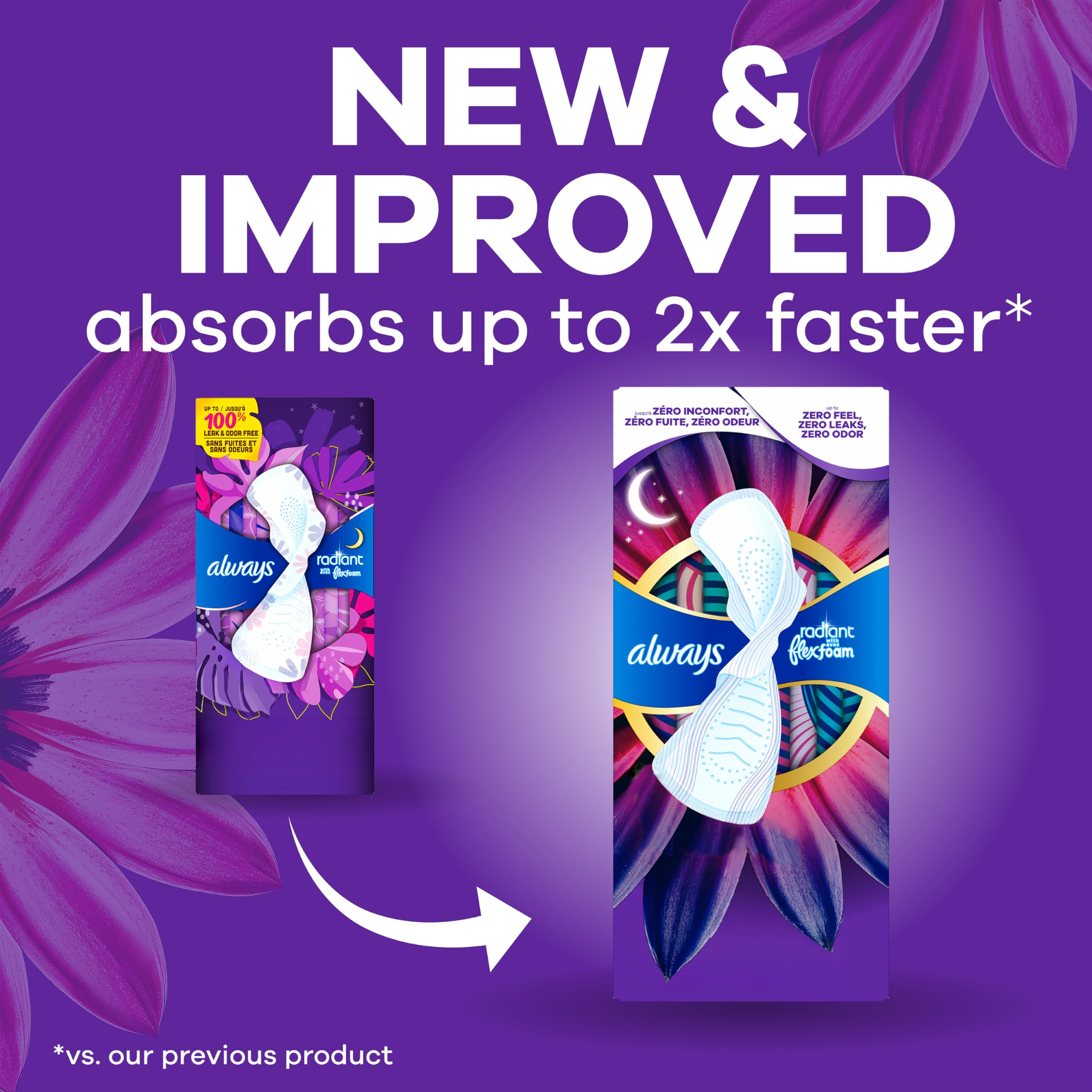 Always Radiant primer plano de textura Flexfoam, absorción adaptable y delgadez