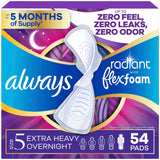 Always Radiant empaque frontal mostrando conteo y diseño, protección nocturna