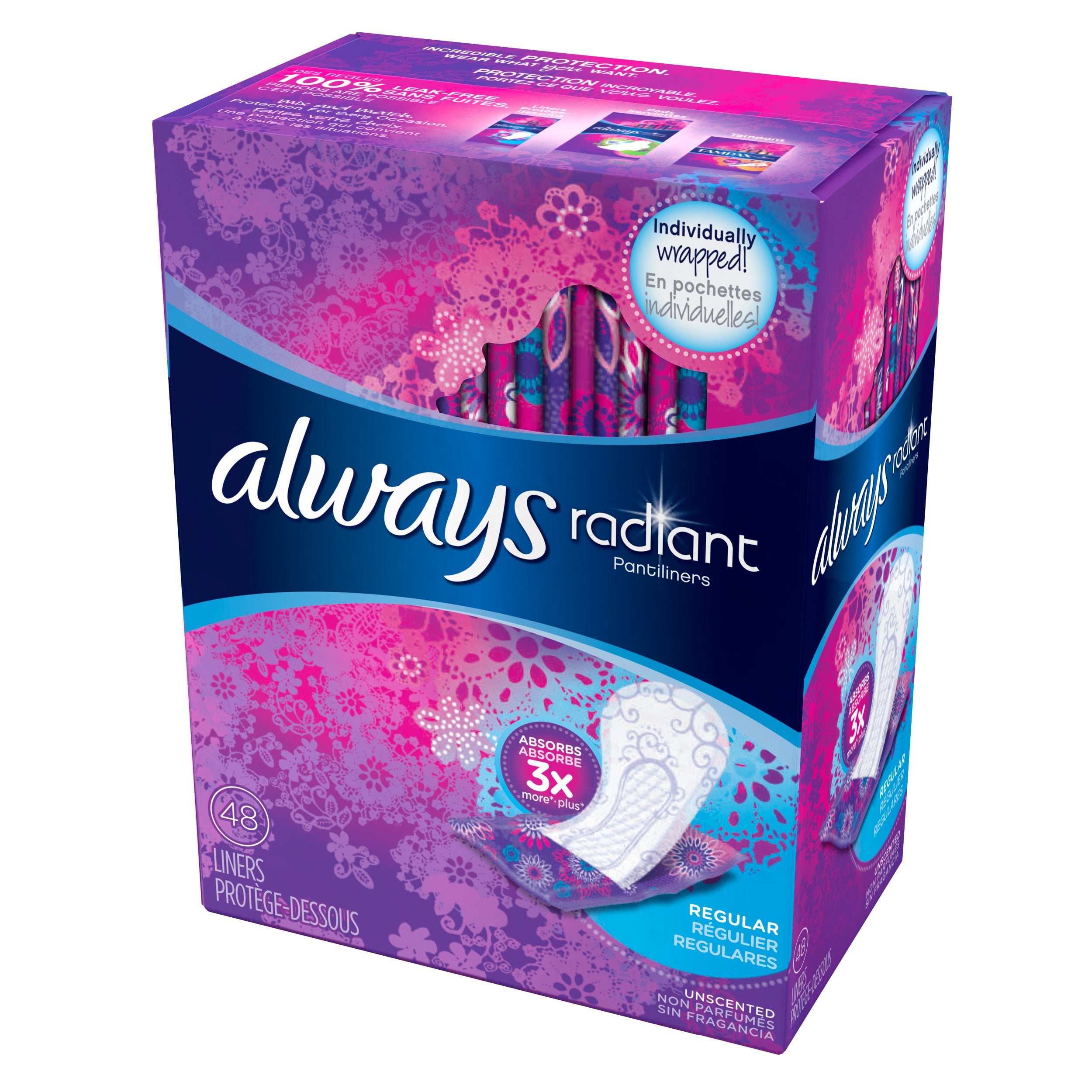 Protectores Always Radiant envueltos individualmente listos para llevar y usar