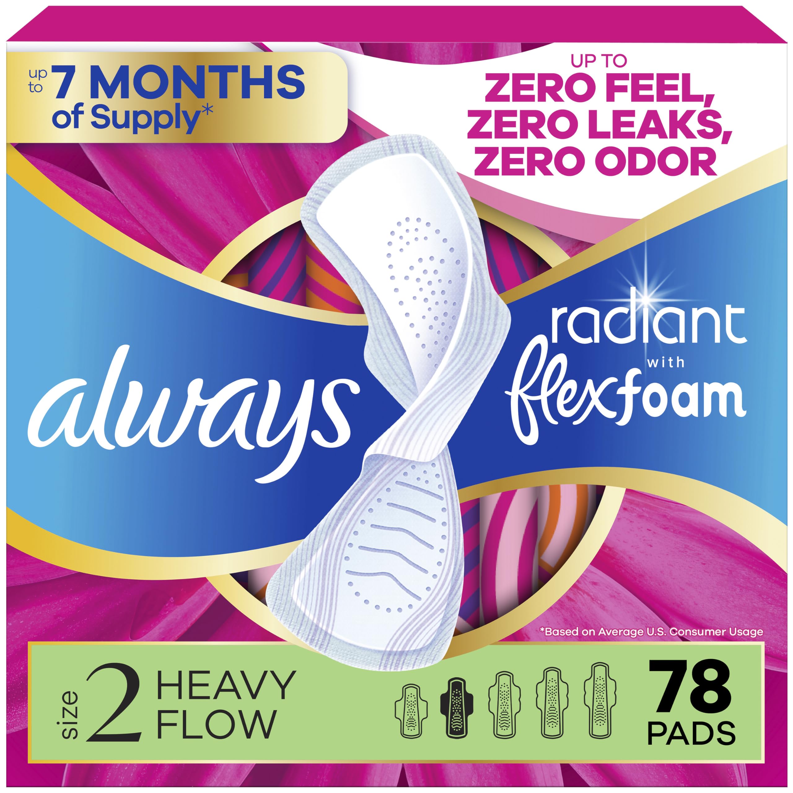 Always Radiant empaque frontal mostrando 78 unidades y beneficios de absorción