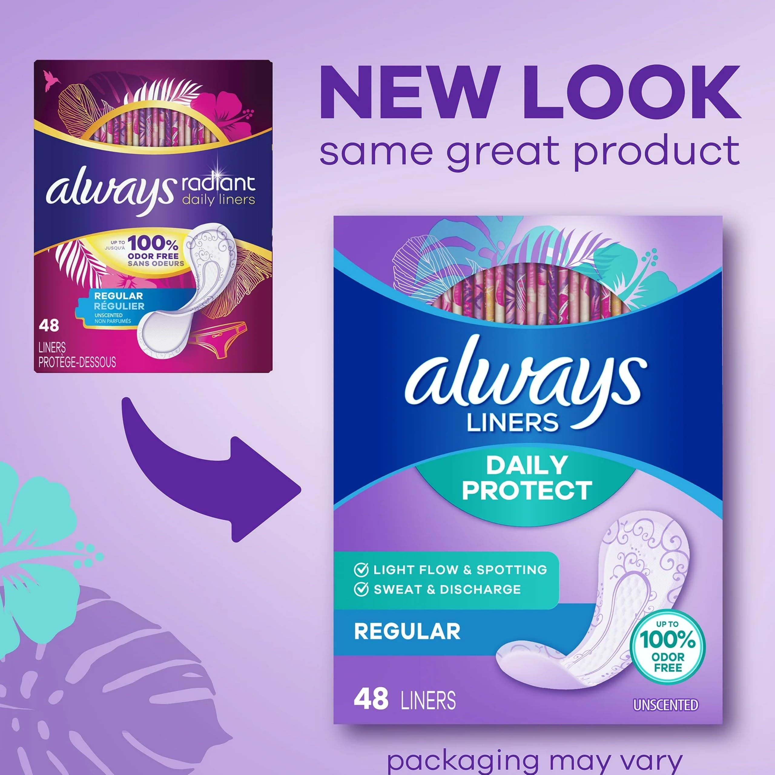 Always Radiant protector en uso sobre ropa interior, protección diaria