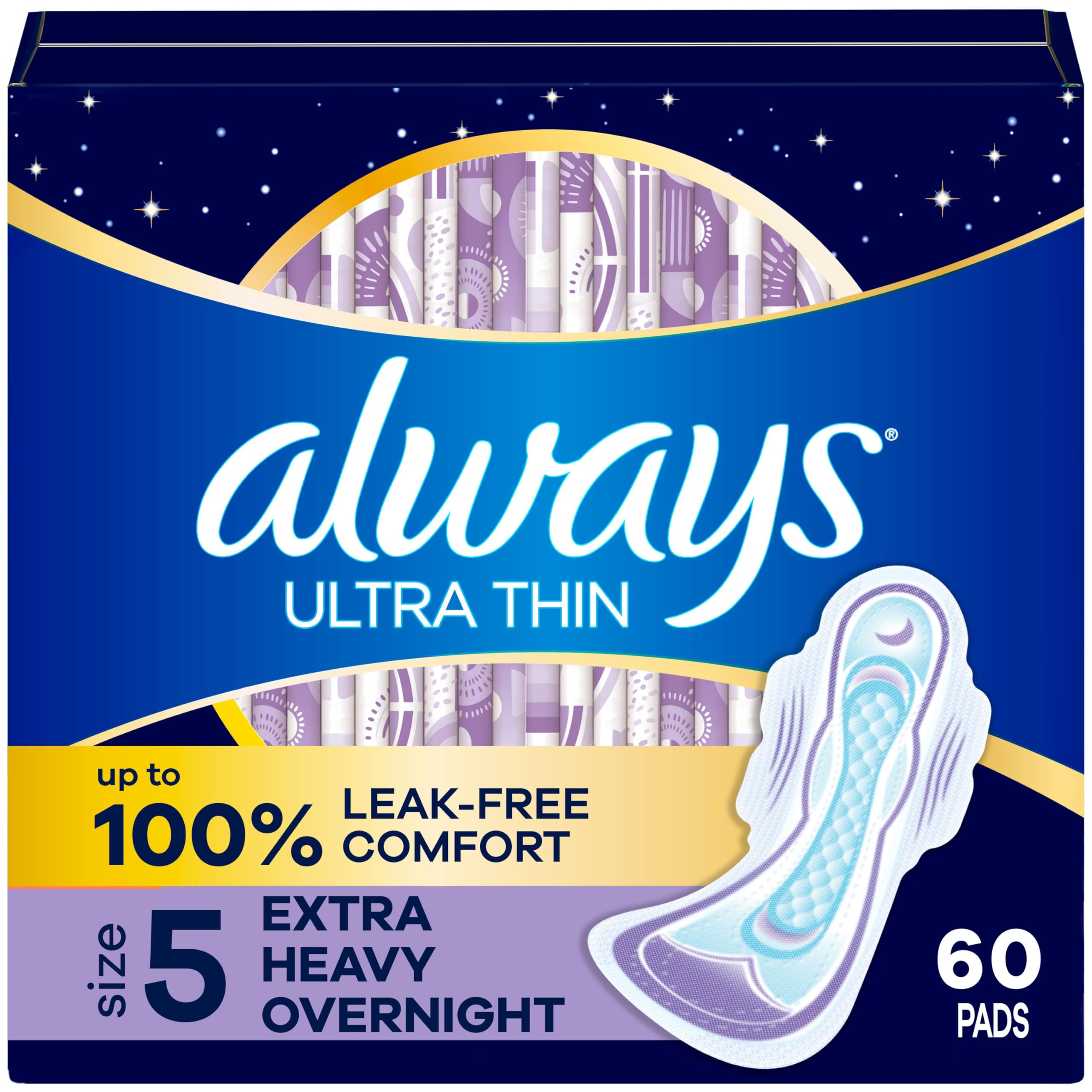 Always empaque frontal mostrando 60 unidades y beneficio de protección nocturna
