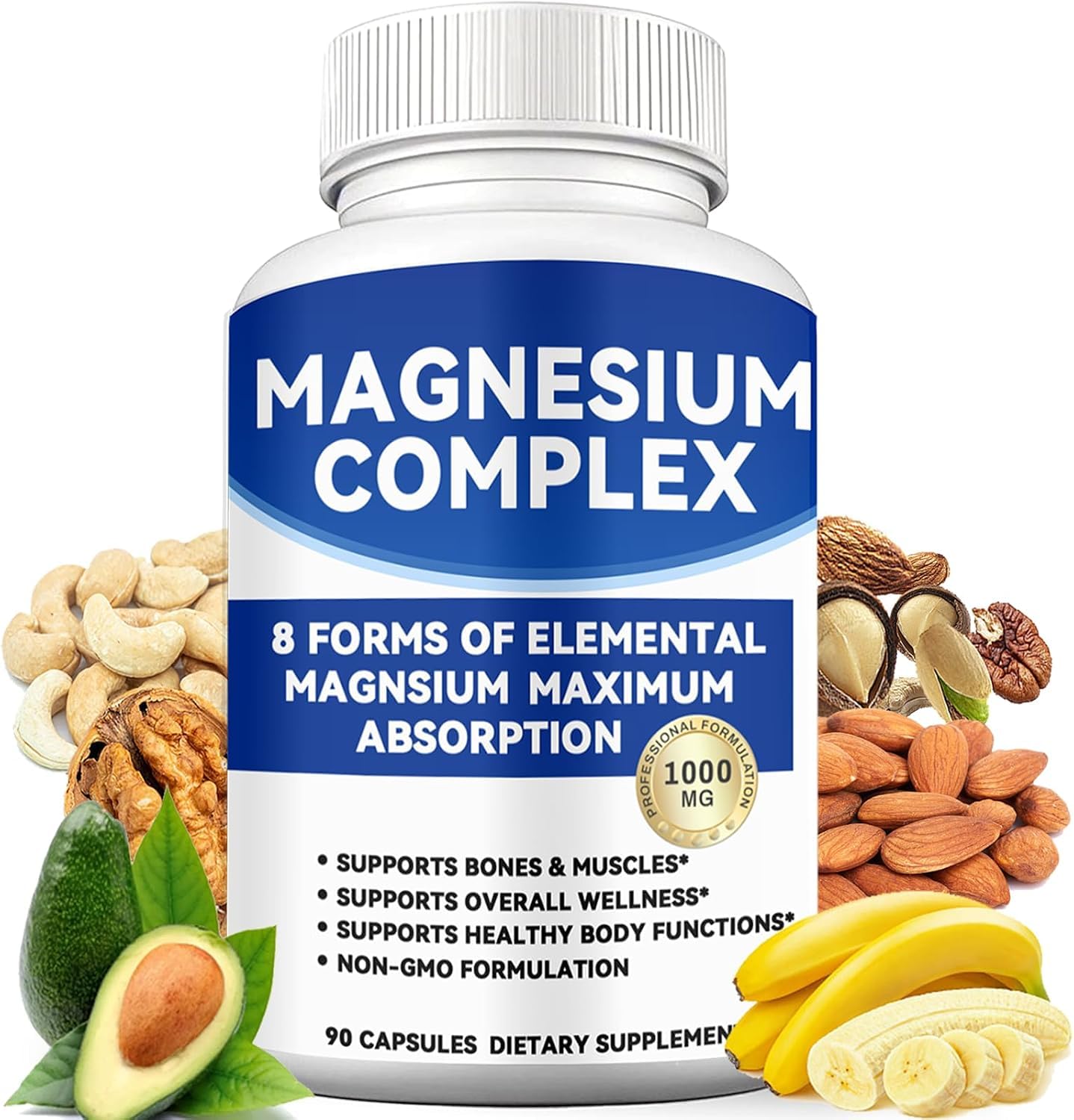 alzclipp envase frontal de Magnesium Complex 1000mg mostrando la marca y ventaja vegana